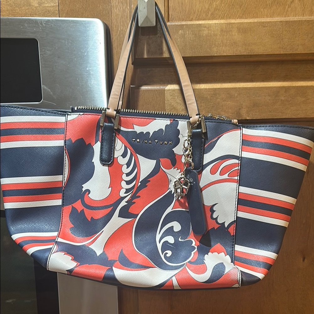 Trina Turk Red and Blue Nautical Tote Bag